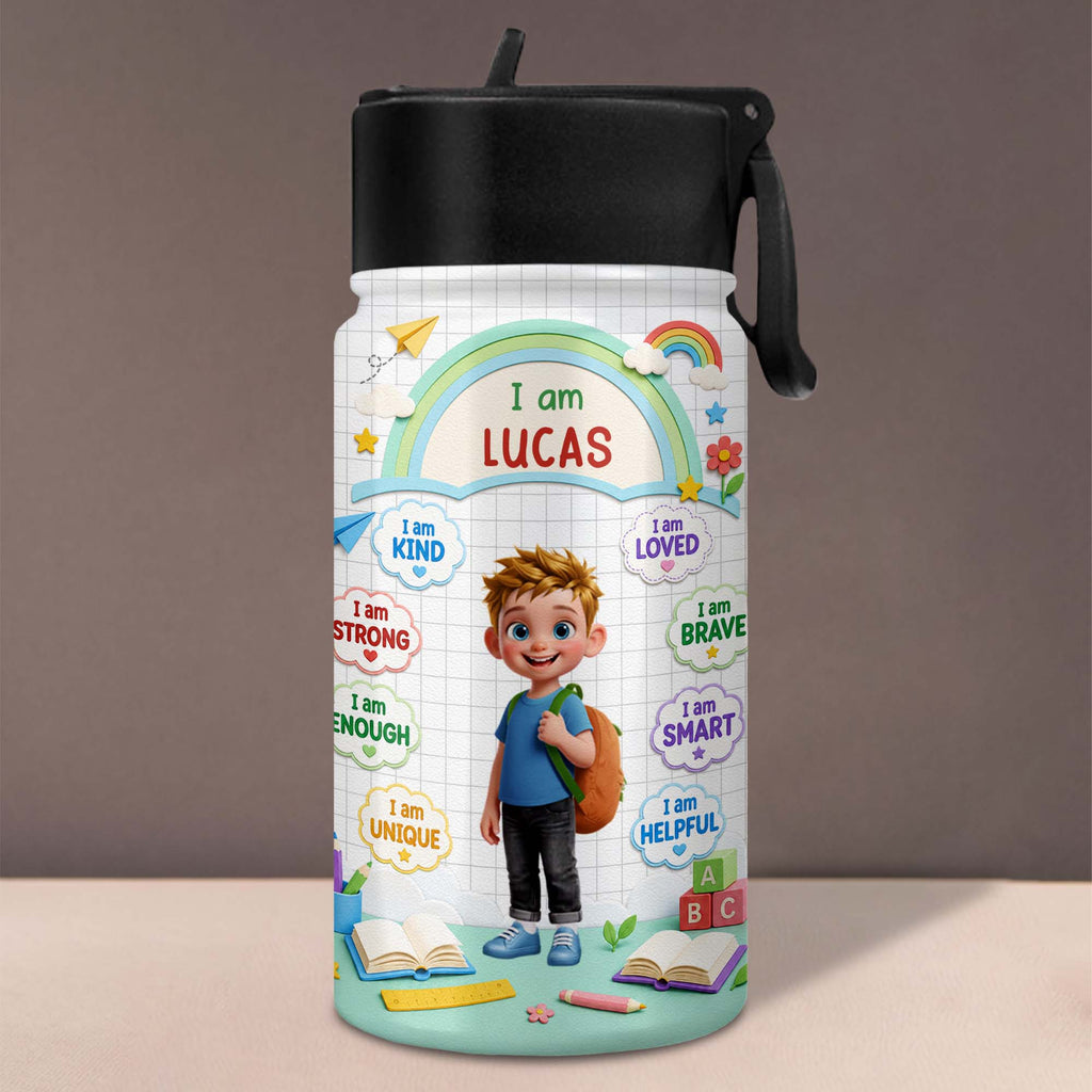 Personalized Kids Water Bottle Custom Name Straw Lid Gift Kid Water Bottle GradoCreations