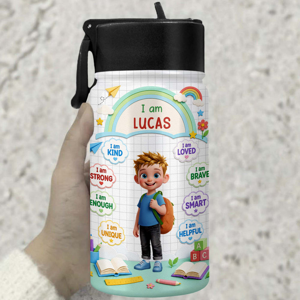 Personalized Kids Water Bottle Custom Name Straw Lid Gift Kid Water Bottle GradoCreations