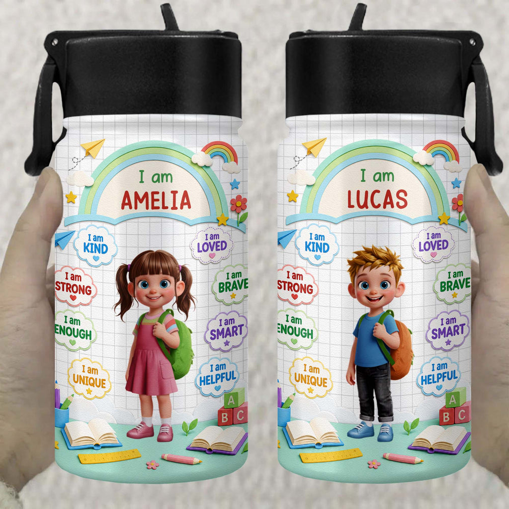 Personalized Kids Water Bottle Custom Name Straw Lid Gift Kid Water Bottle GradoCreations