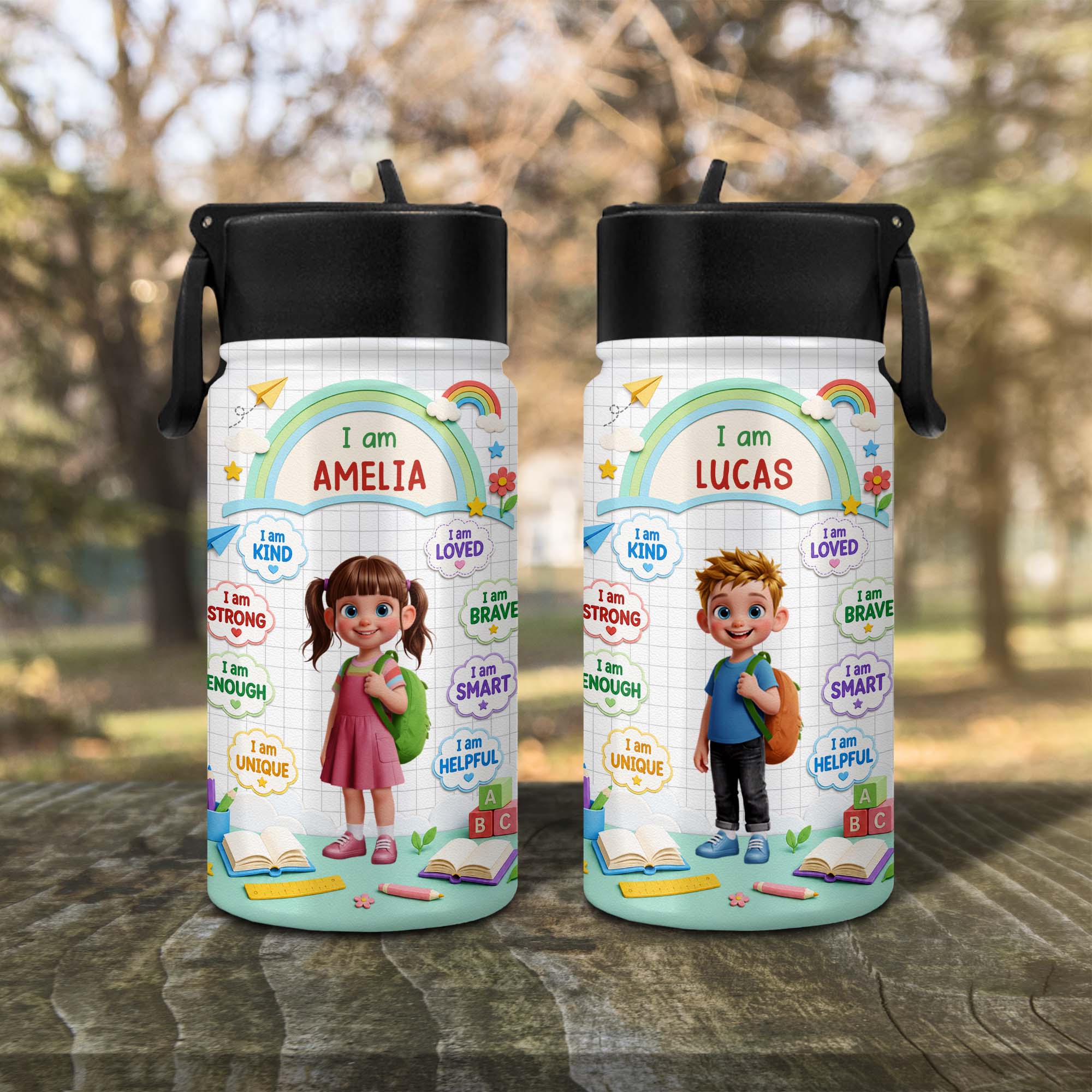 Personalized Kids Water Bottle Custom Name Straw Lid Gift Kid Water Bottle GradoCreations