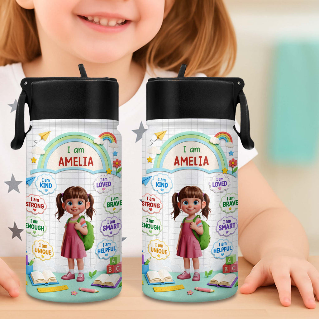 Personalized Kids Water Bottle Custom Name Straw Lid Gift Kid Water Bottle GradoCreations