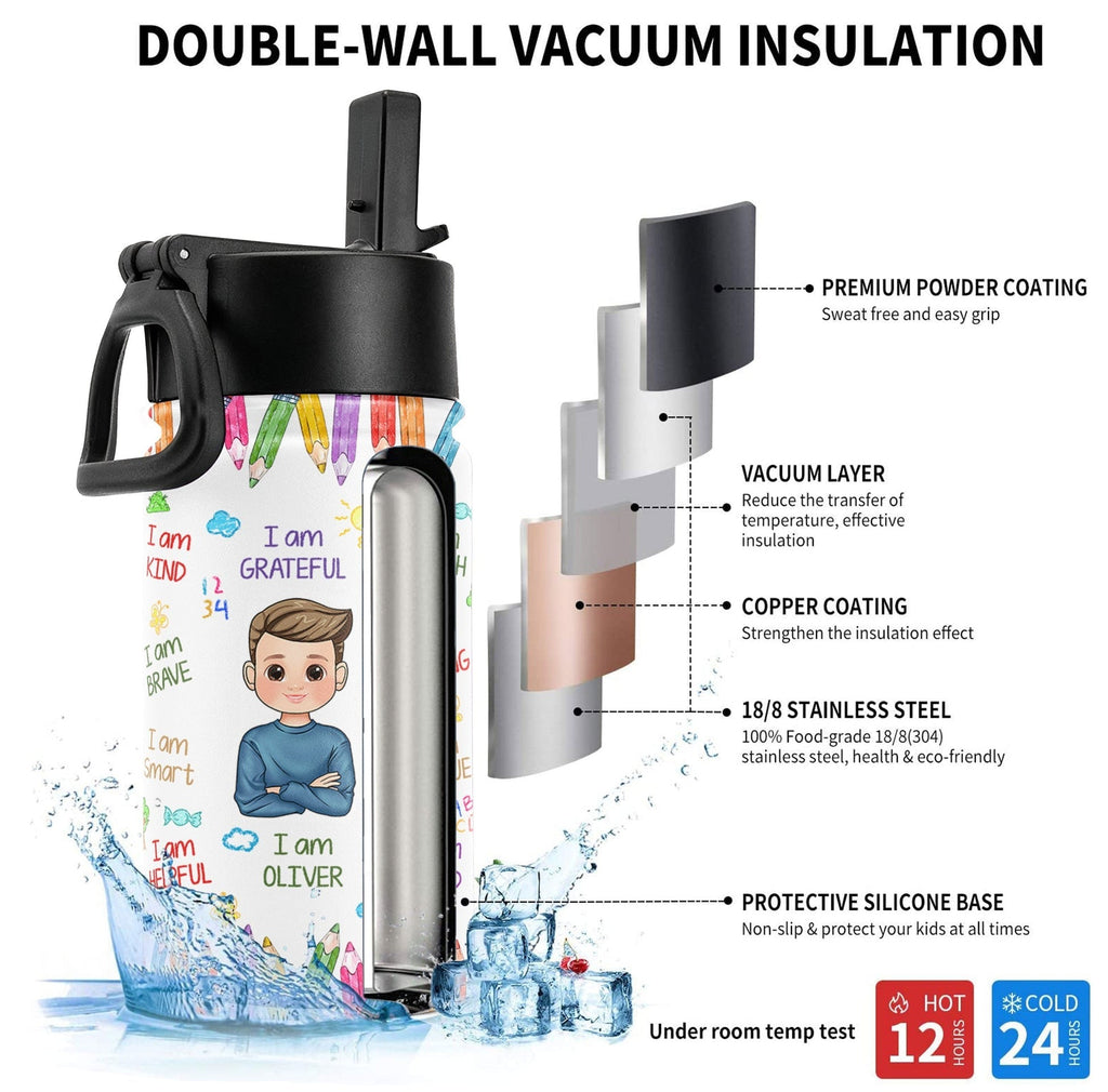 Personalized Kids Stainless Steel Water Bottle Custom Photo Gift Kid Water Bottle GradoCreations