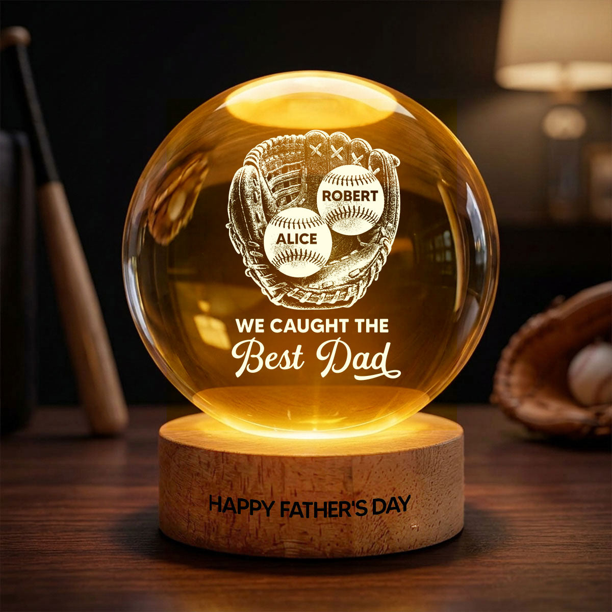 Personalized Crystal Globe Lamp Gift for Dad - Baseball Lovers
