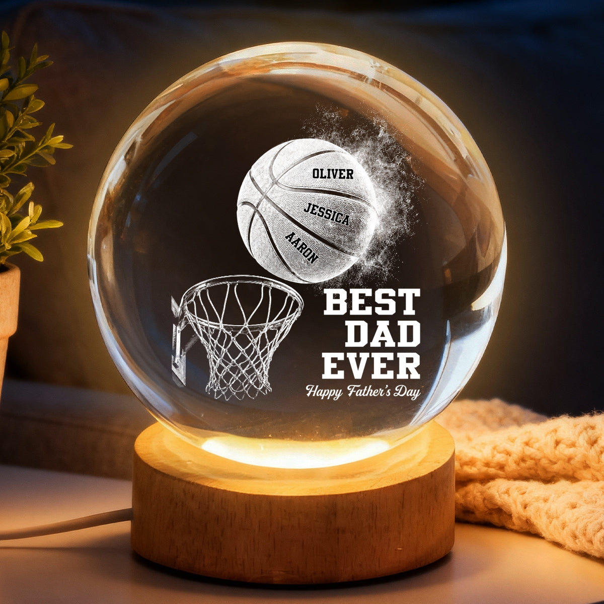 Personalized Basketball Dad Crystal Globe Lamp Gift for Father's Day