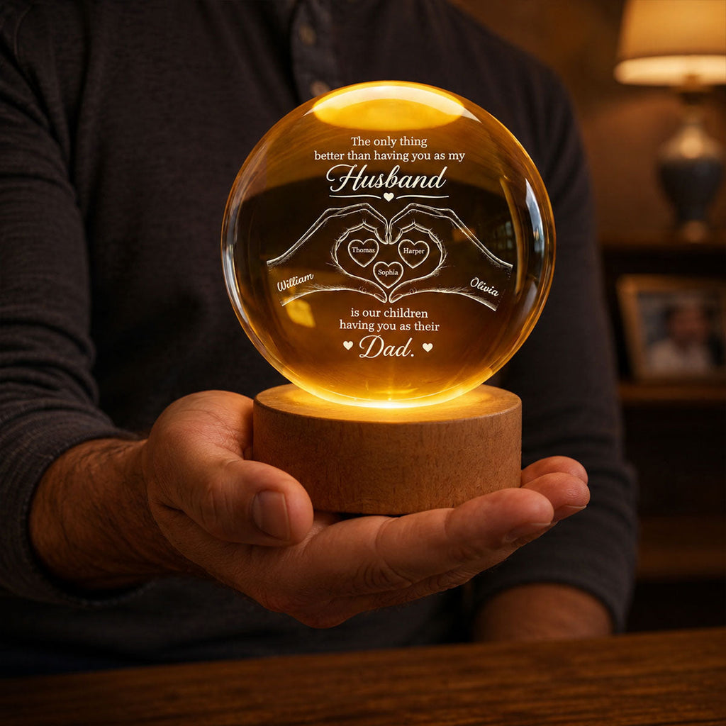 Personalized Crystal Globe Lamp Gift for Dad Husband - Heart Design