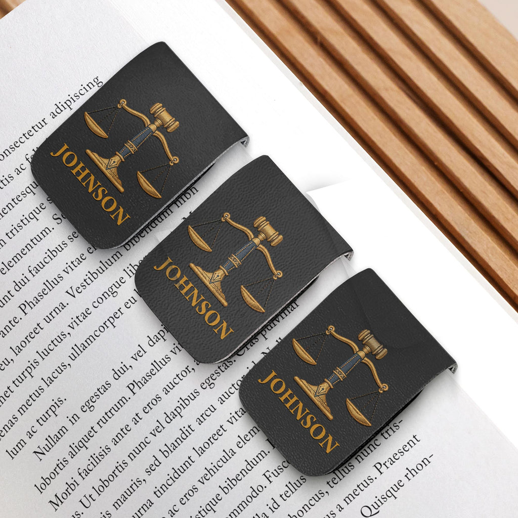 Personalized Leather Bookmark with Gavel and Justice Scales Leather Bookmark GradoCreations