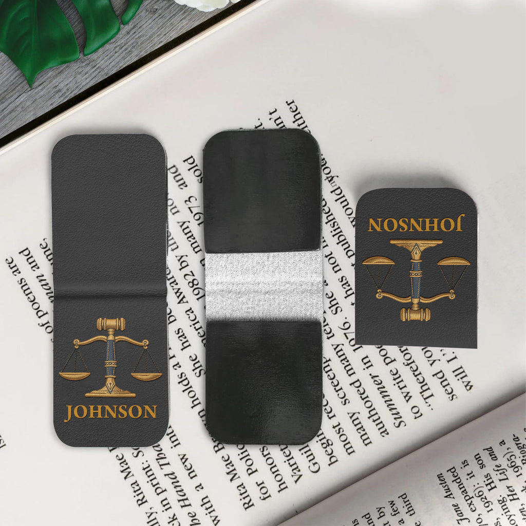 Personalized Leather Bookmark with Gavel and Justice Scales Leather Bookmark GradoCreations