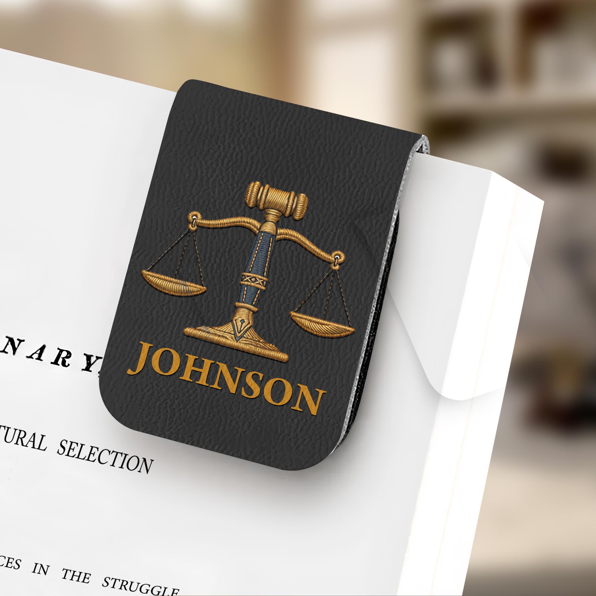 Personalized Leather Bookmark with Gavel and Justice Scales Leather Bookmark GradoCreations