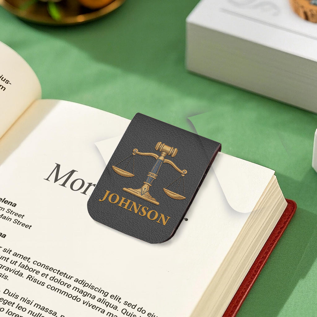 Personalized Leather Bookmark with Gavel and Justice Scales Leather Bookmark GradoCreations