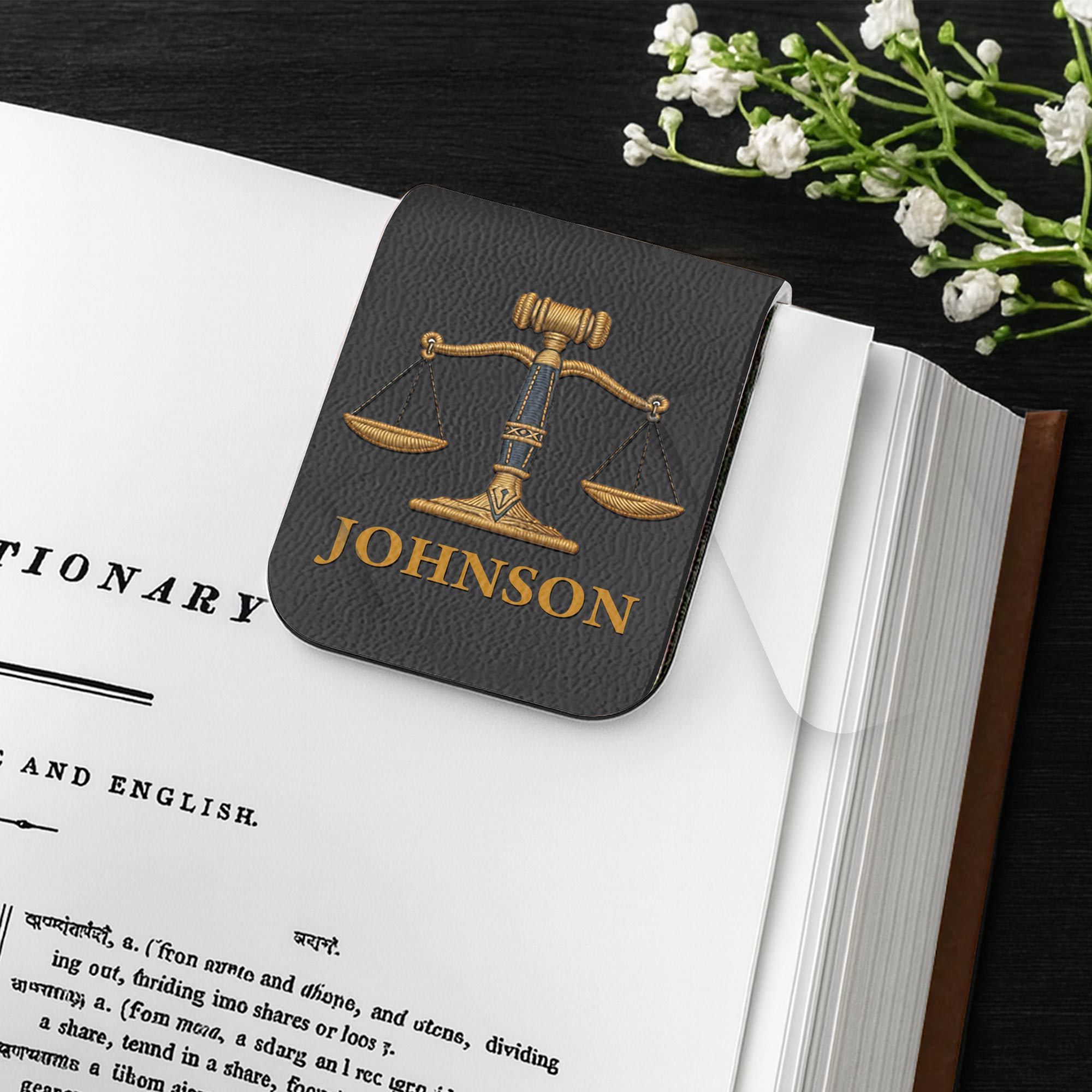 Personalized Leather Bookmark with Gavel and Justice Scales Leather Bookmark GradoCreations