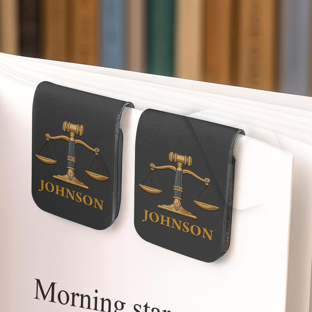Personalized Leather Bookmark with Gavel and Justice Scales Leather Bookmark GradoCreations