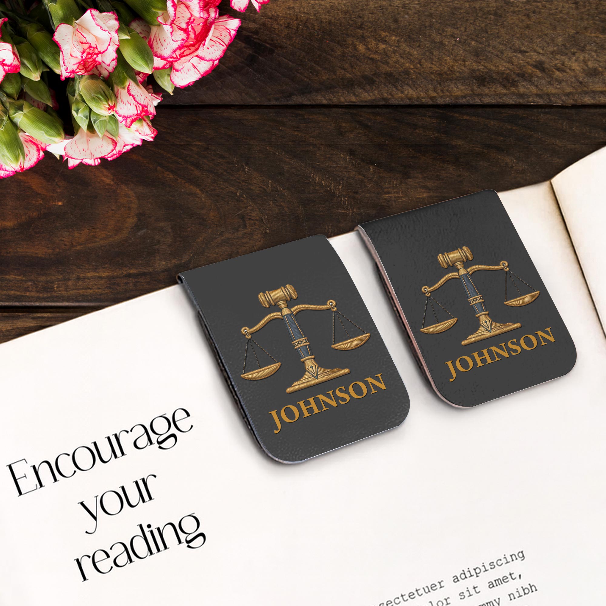 Personalized Leather Bookmark with Gavel and Justice Scales Leather Bookmark GradoCreations