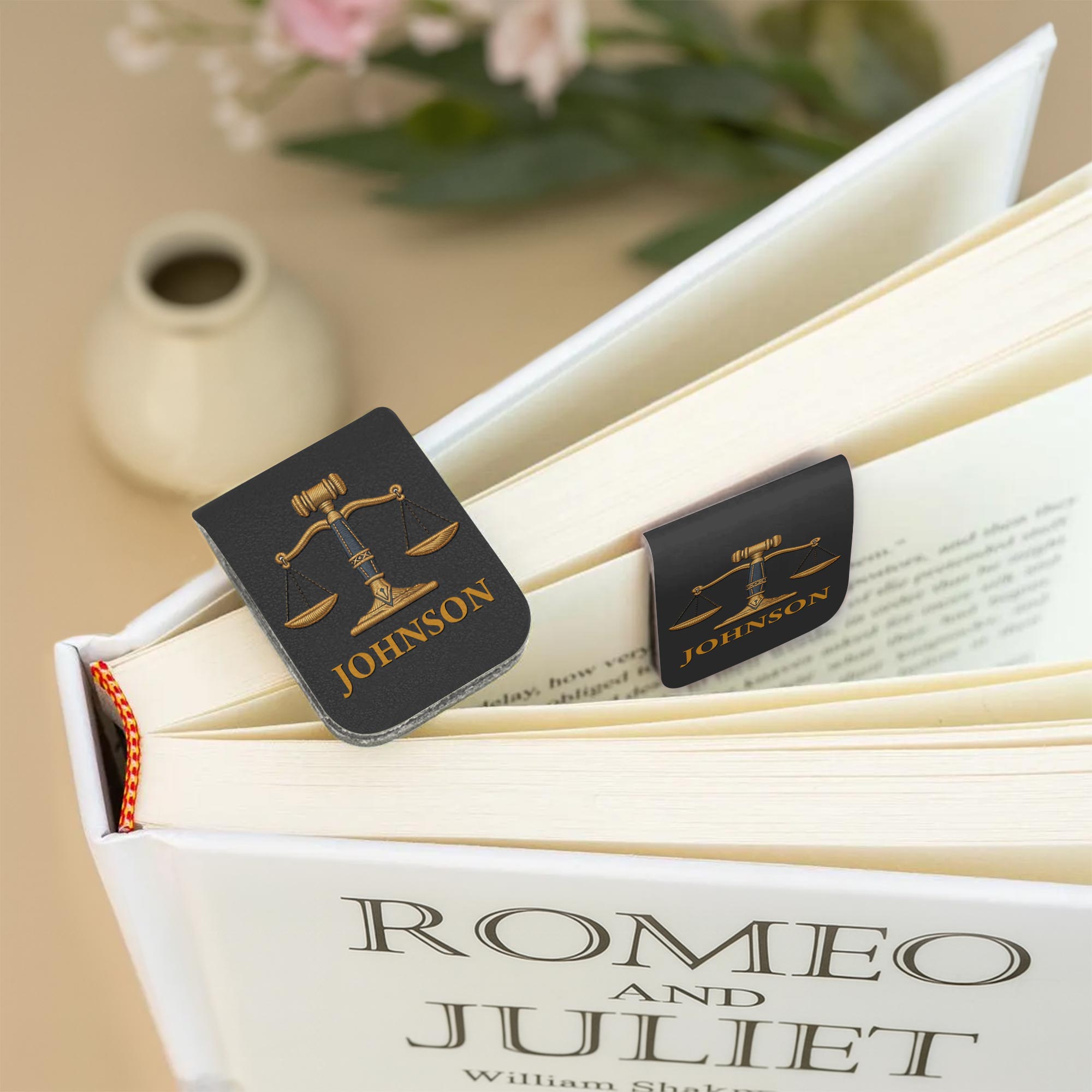 Personalized Leather Bookmark with Gavel and Justice Scales Leather Bookmark GradoCreations