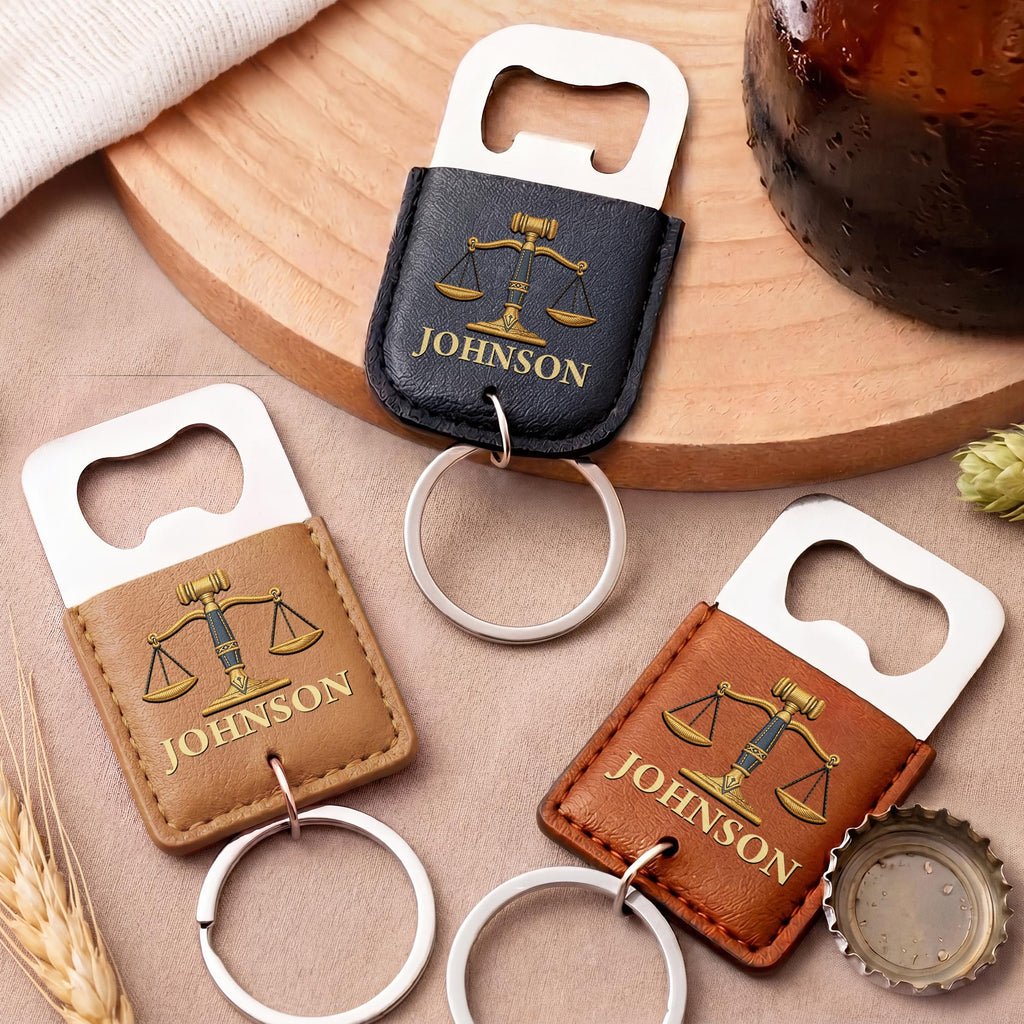 Personalized Leather Bottle Opener Keychain Custom Name Gift for Lawyers Leather Bottle Opener Keychain GradoCreations