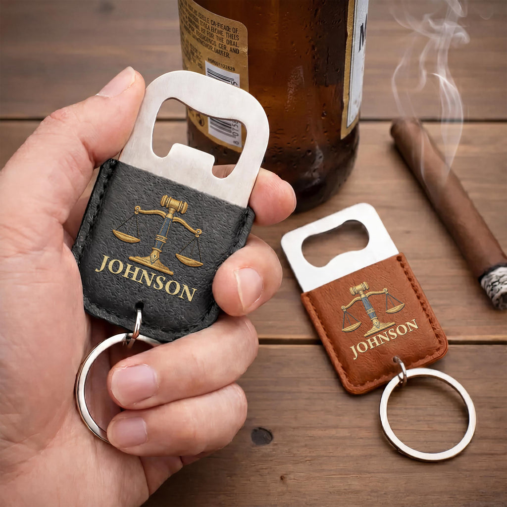 Personalized Leather Bottle Opener Keychain Custom Name Gift for Lawyers Leather Bottle Opener Keychain GradoCreations