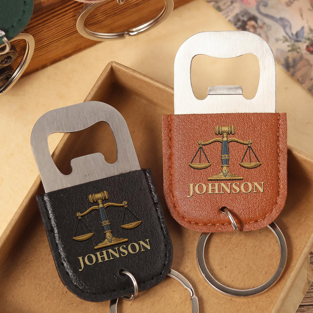 Personalized Leather Bottle Opener Keychain Custom Name Gift for Lawyers Leather Bottle Opener Keychain GradoCreations