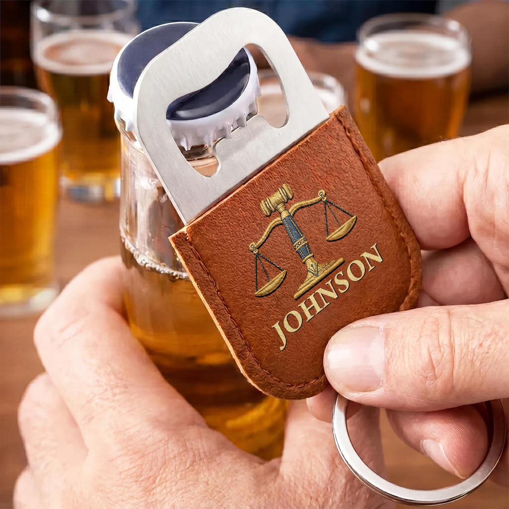 Personalized Leather Bottle Opener Keychain Custom Name Gift for Lawyers Leather Bottle Opener Keychain GradoCreations