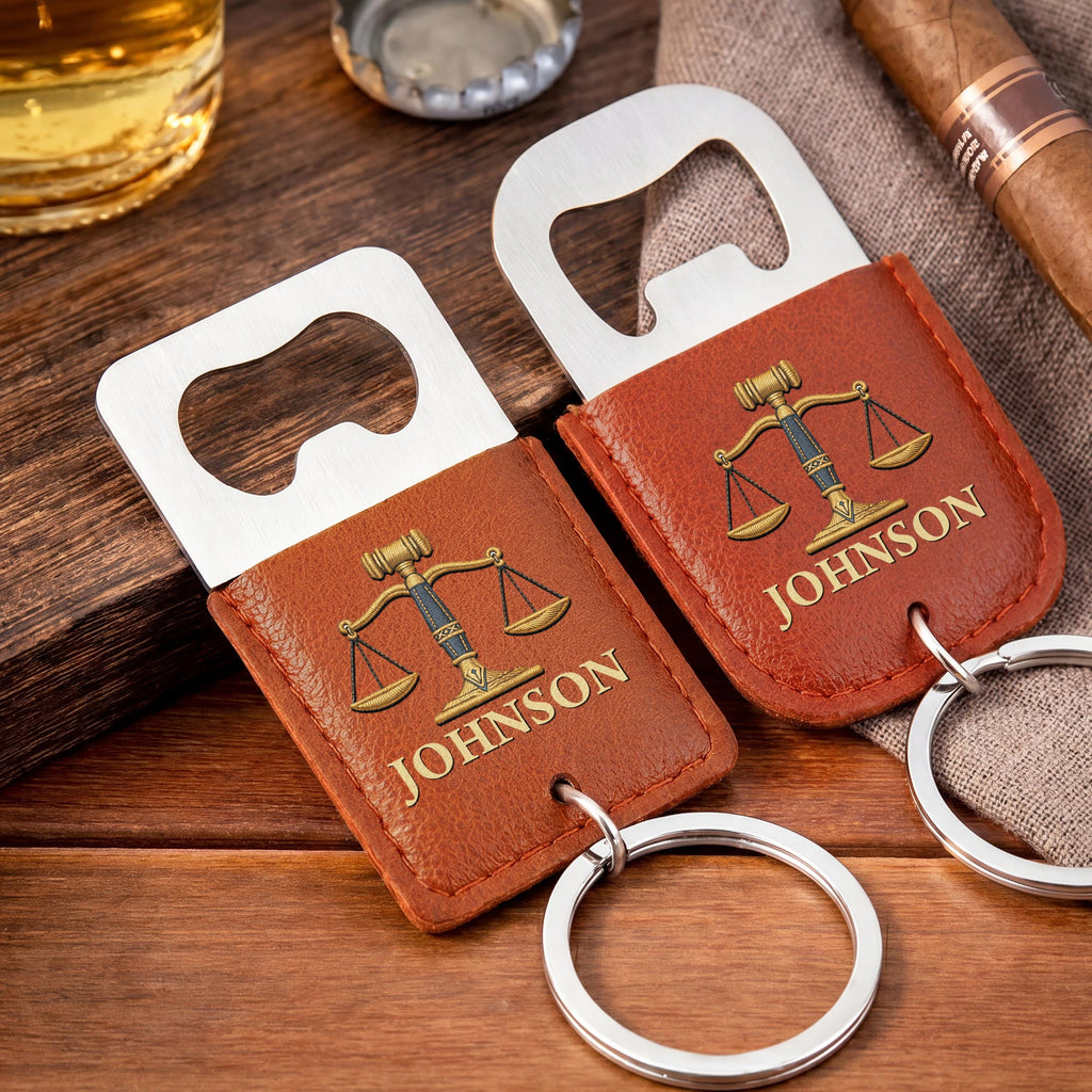 Personalized Leather Bottle Opener Keychain Custom Name Gift for Lawyers Leather Bottle Opener Keychain GradoCreations