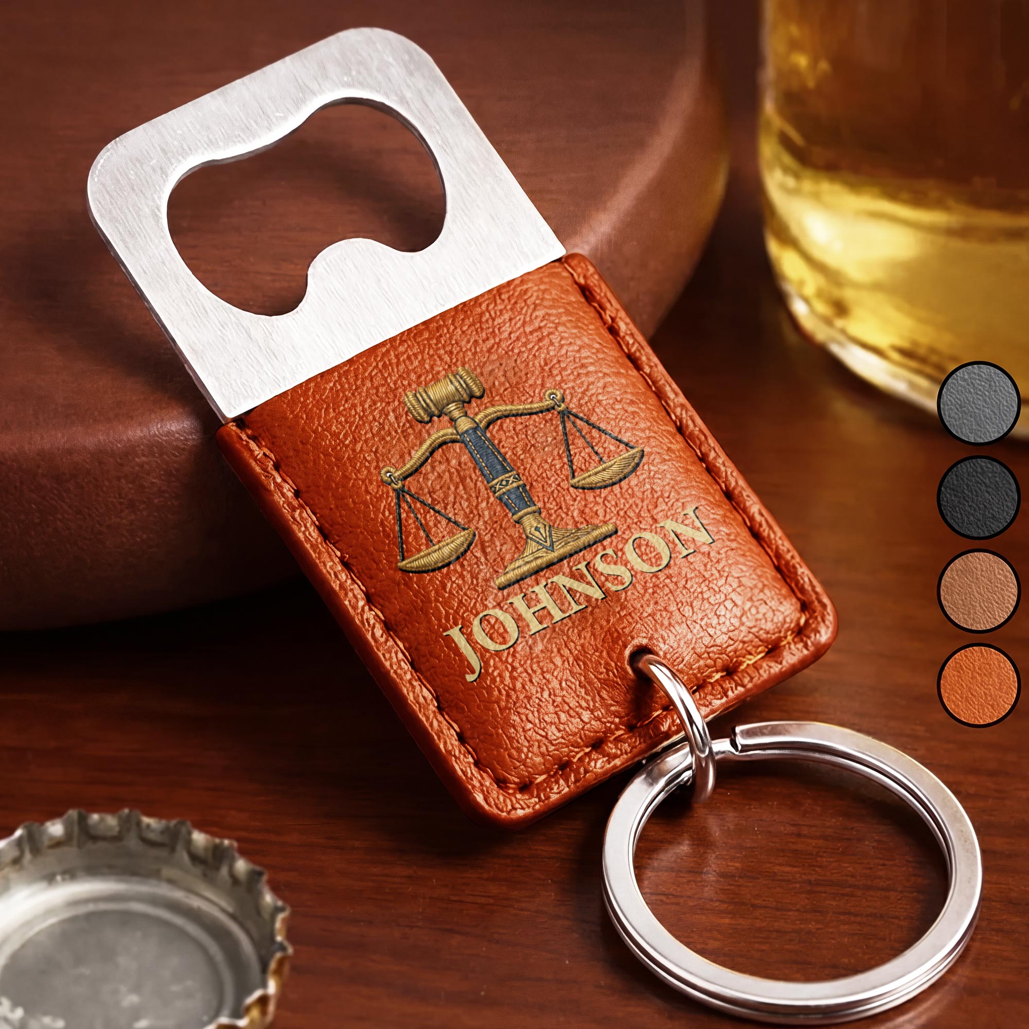 Personalized Leather Bottle Opener Keychain Custom Name Gift for Lawyers Leather Bottle Opener Keychain GradoCreations