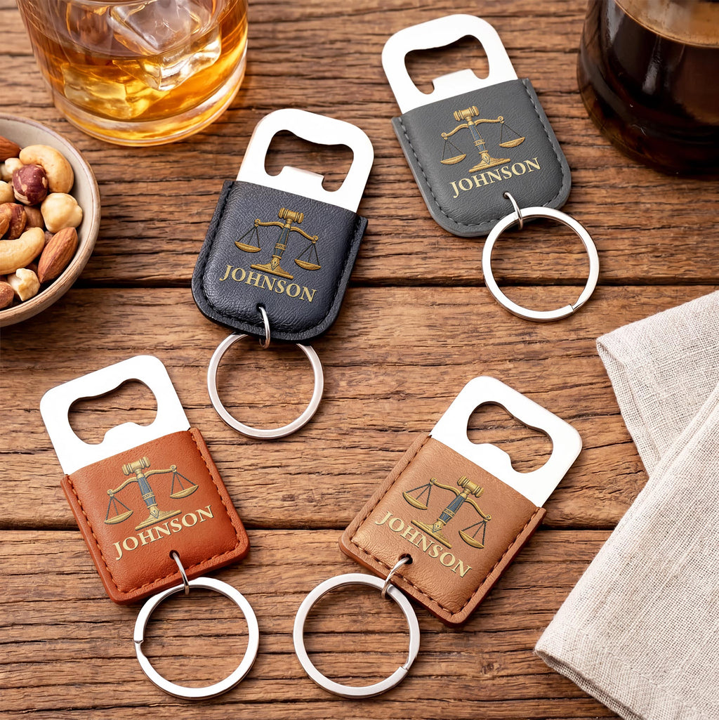 Personalized Leather Bottle Opener Keychain Custom Name Gift for Lawyers Leather Bottle Opener Keychain GradoCreations