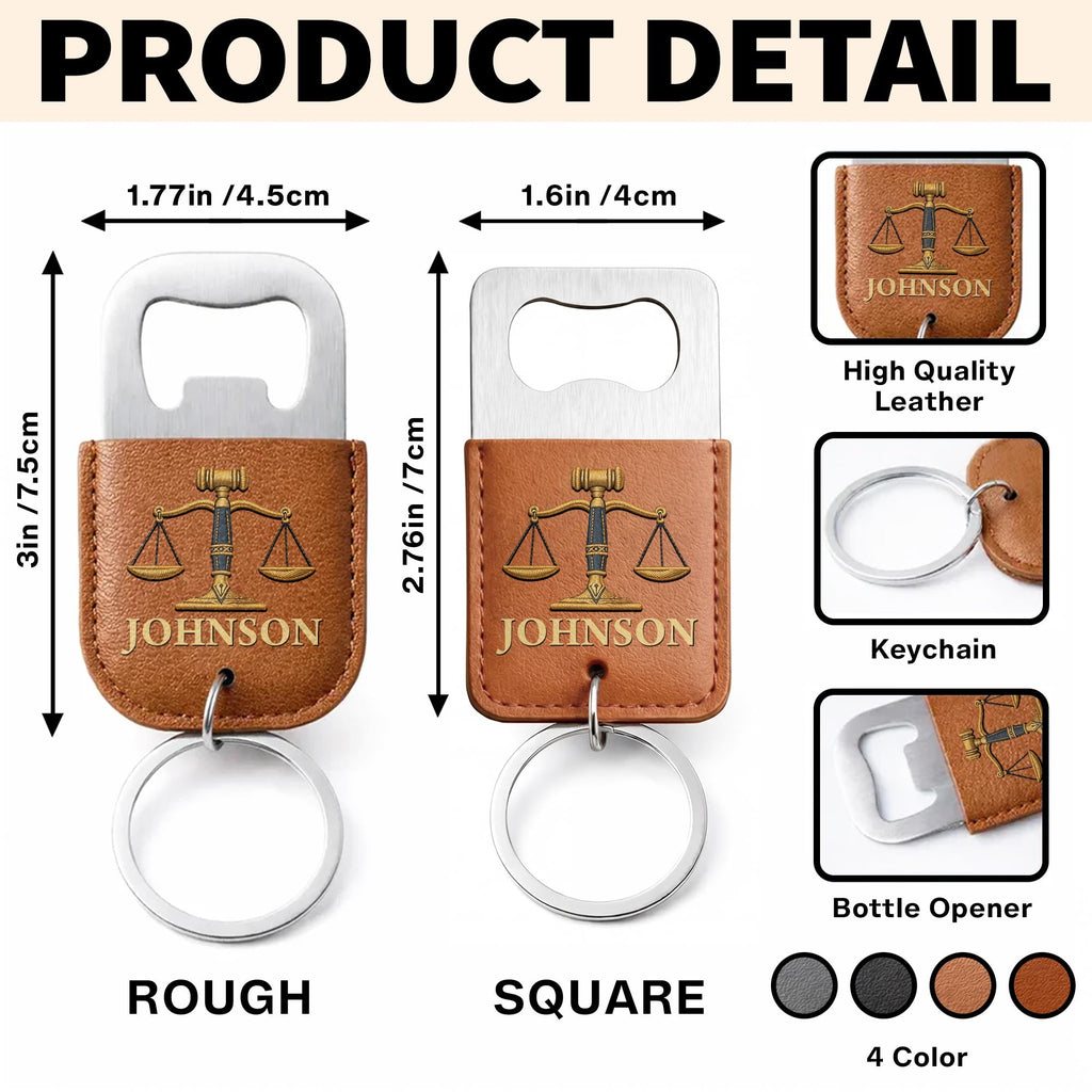 Personalized Leather Bottle Opener Keychain Custom Name Gift for Lawyers Leather Bottle Opener Keychain GradoCreations