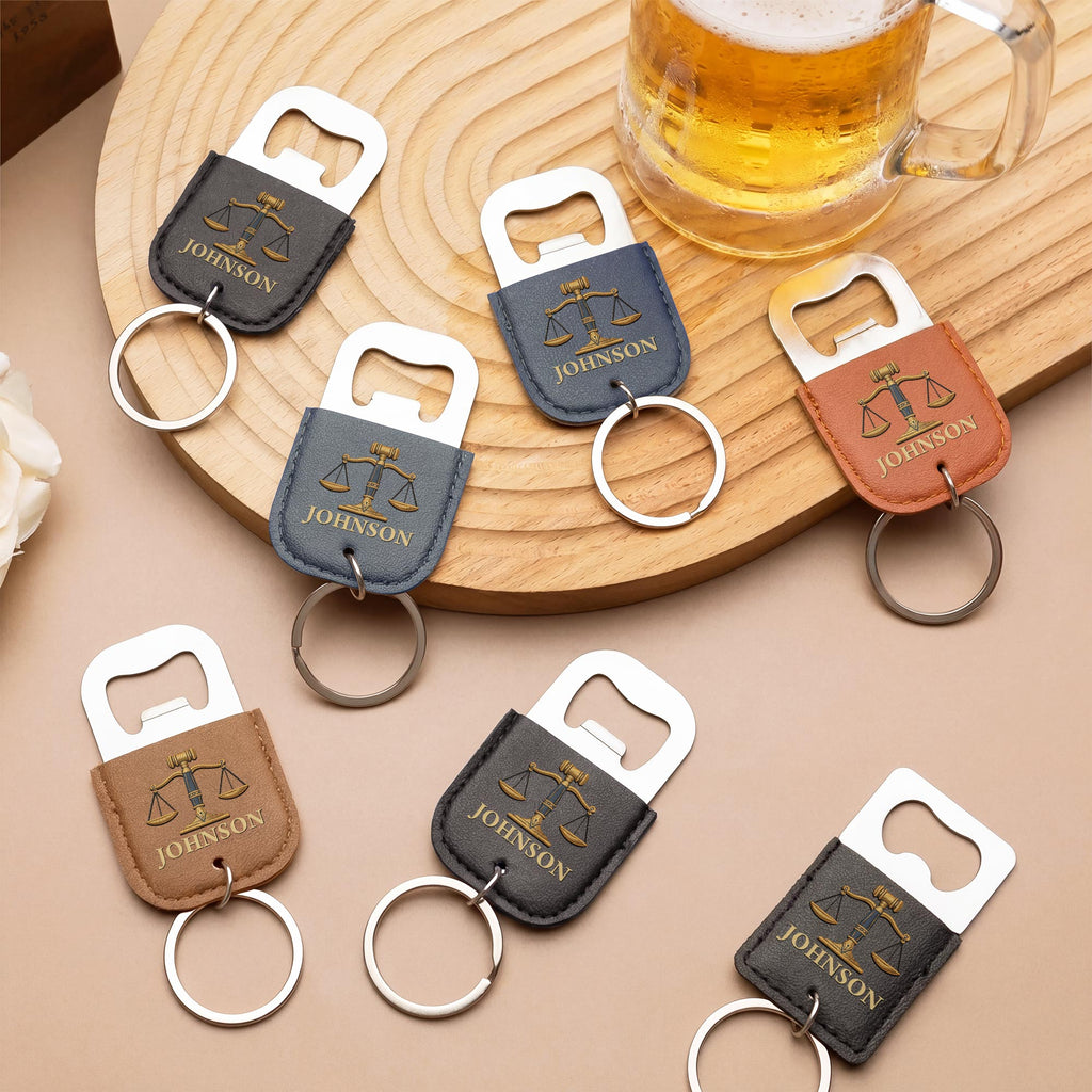 Personalized Leather Bottle Opener Keychain Custom Name Gift for Lawyers Leather Bottle Opener Keychain GradoCreations