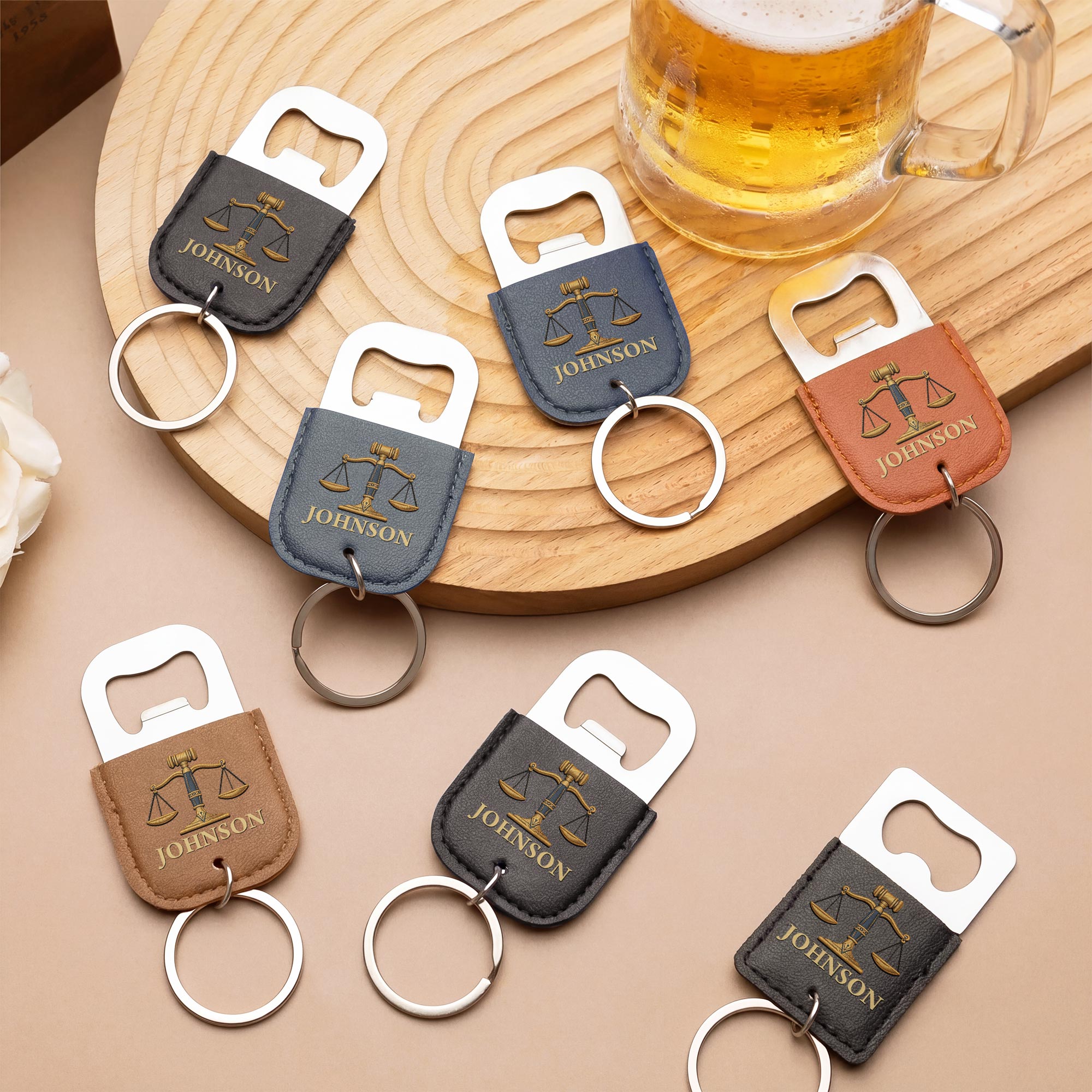 Personalized Leather Bottle Opener Keychain Custom Name Gift for Lawyers Leather Bottle Opener Keychain GradoCreations