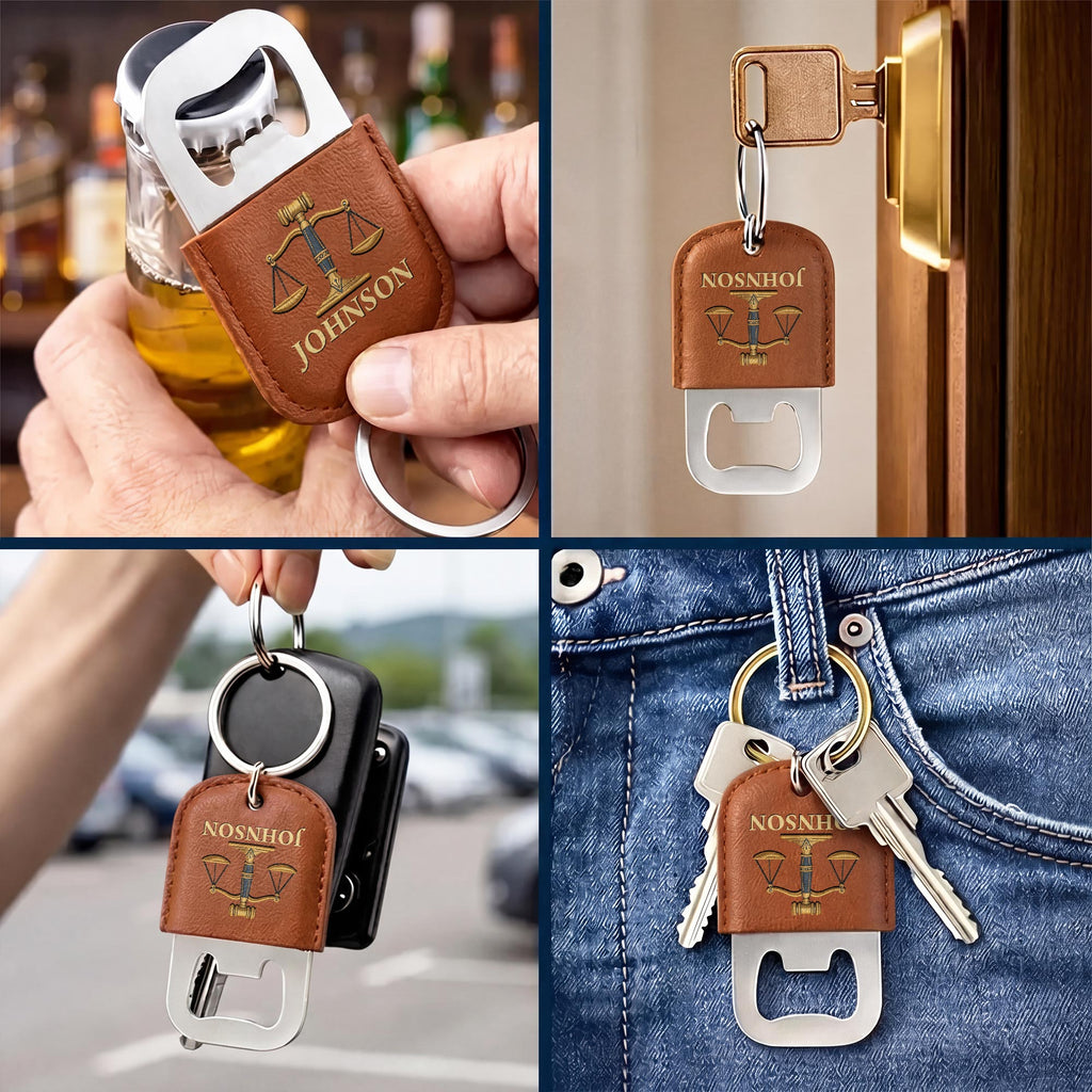 Personalized Leather Bottle Opener Keychain Custom Name Gift for Lawyers Leather Bottle Opener Keychain GradoCreations