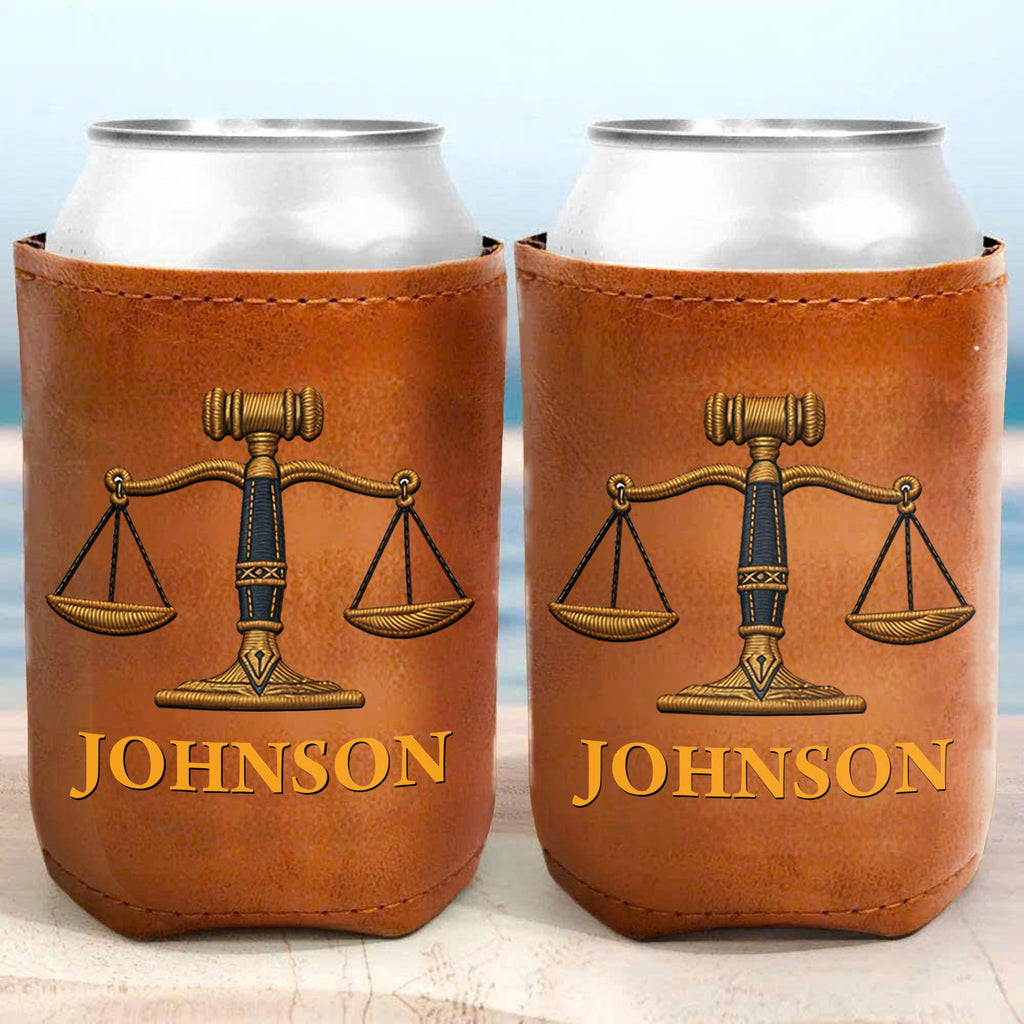 Personalized Leather Can Cooler Custom Name Gift for Lawyer Leather Can Cooler GradoCreations