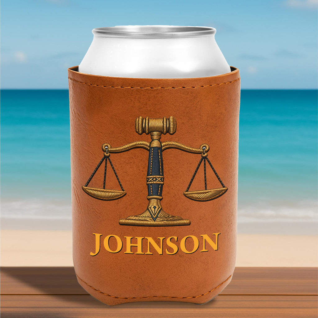 Personalized Leather Can Cooler Custom Name Gift for Lawyer Leather Can Cooler GradoCreations