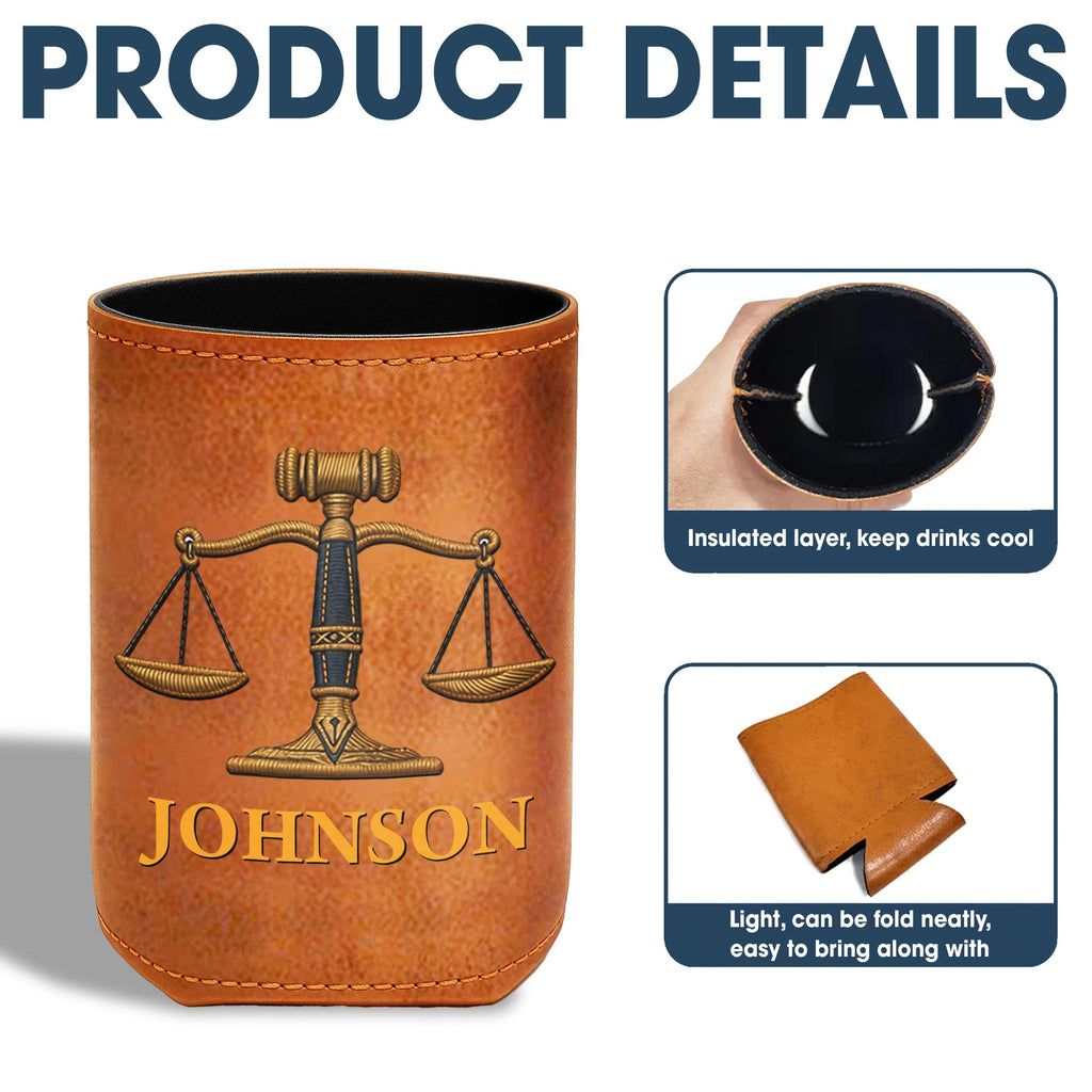 Personalized Leather Can Cooler Custom Name Gift for Lawyer Leather Can Cooler GradoCreations