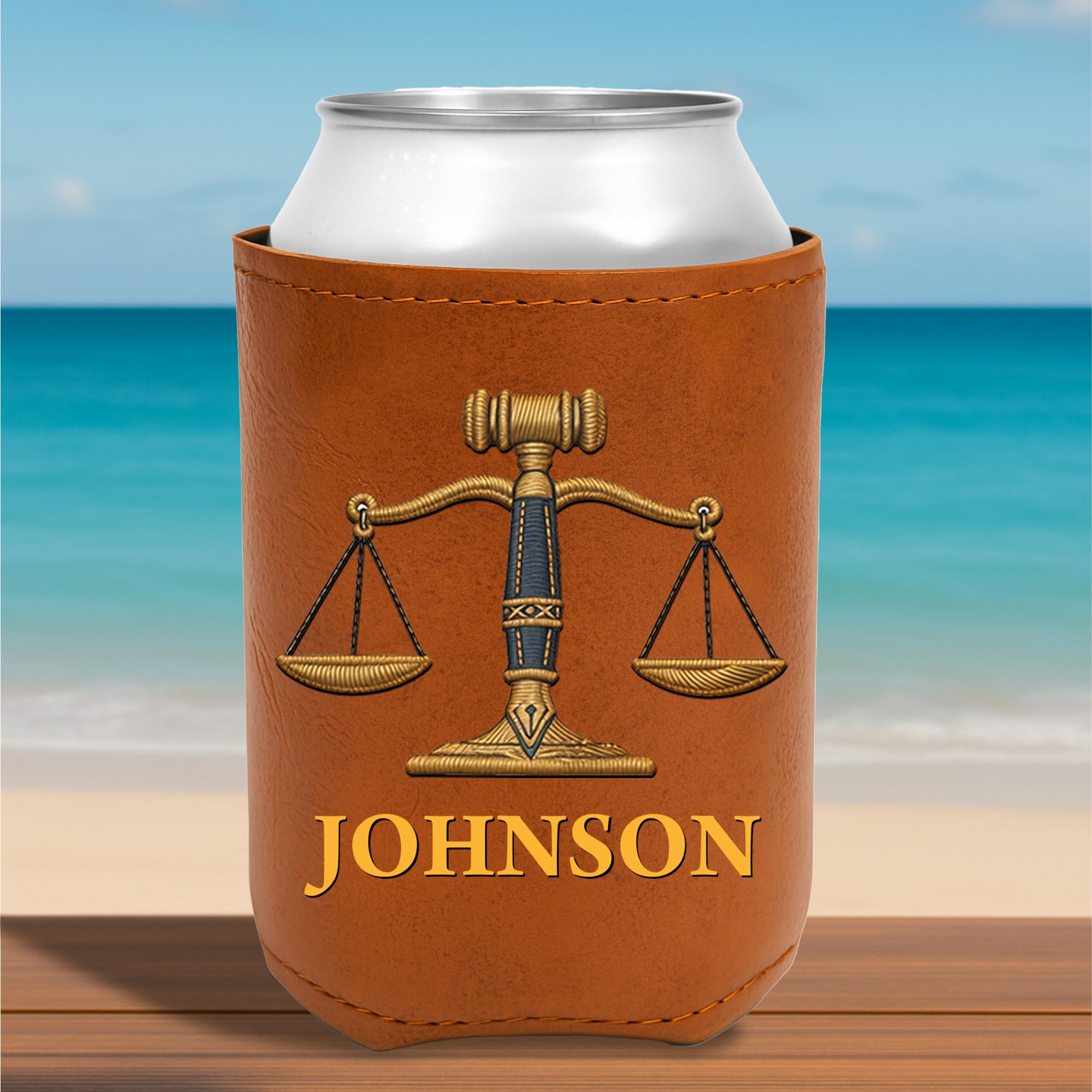 Personalized Leather Can Cooler Custom Name Gift for Lawyer Leather Can Cooler GradoCreations