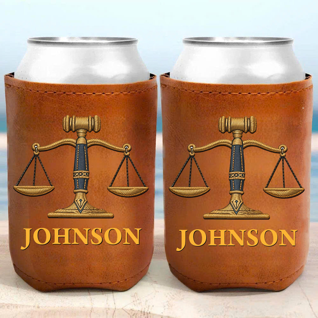Personalized Leather Can Cooler Custom Name Gift for Lawyer Leather Can Cooler GradoCreations