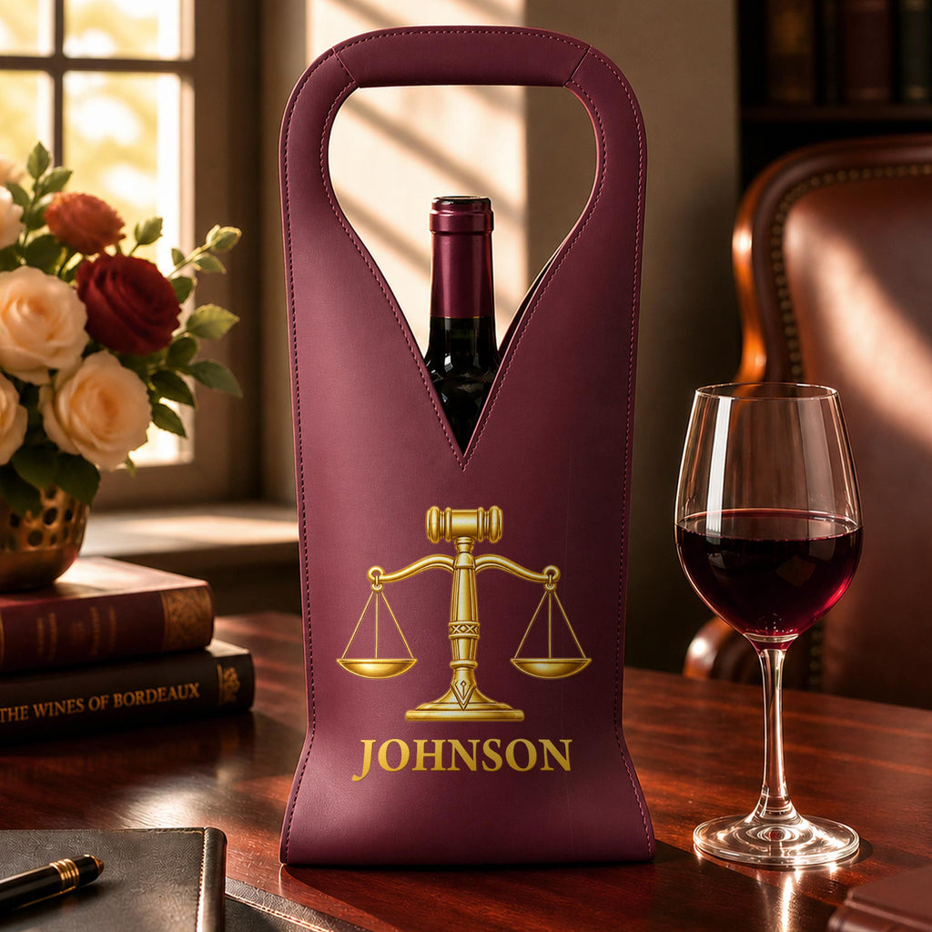 Personalized Leather Wine Bag Custom Name Gift for Lawyer Leather Wine Bag GradoCreations
