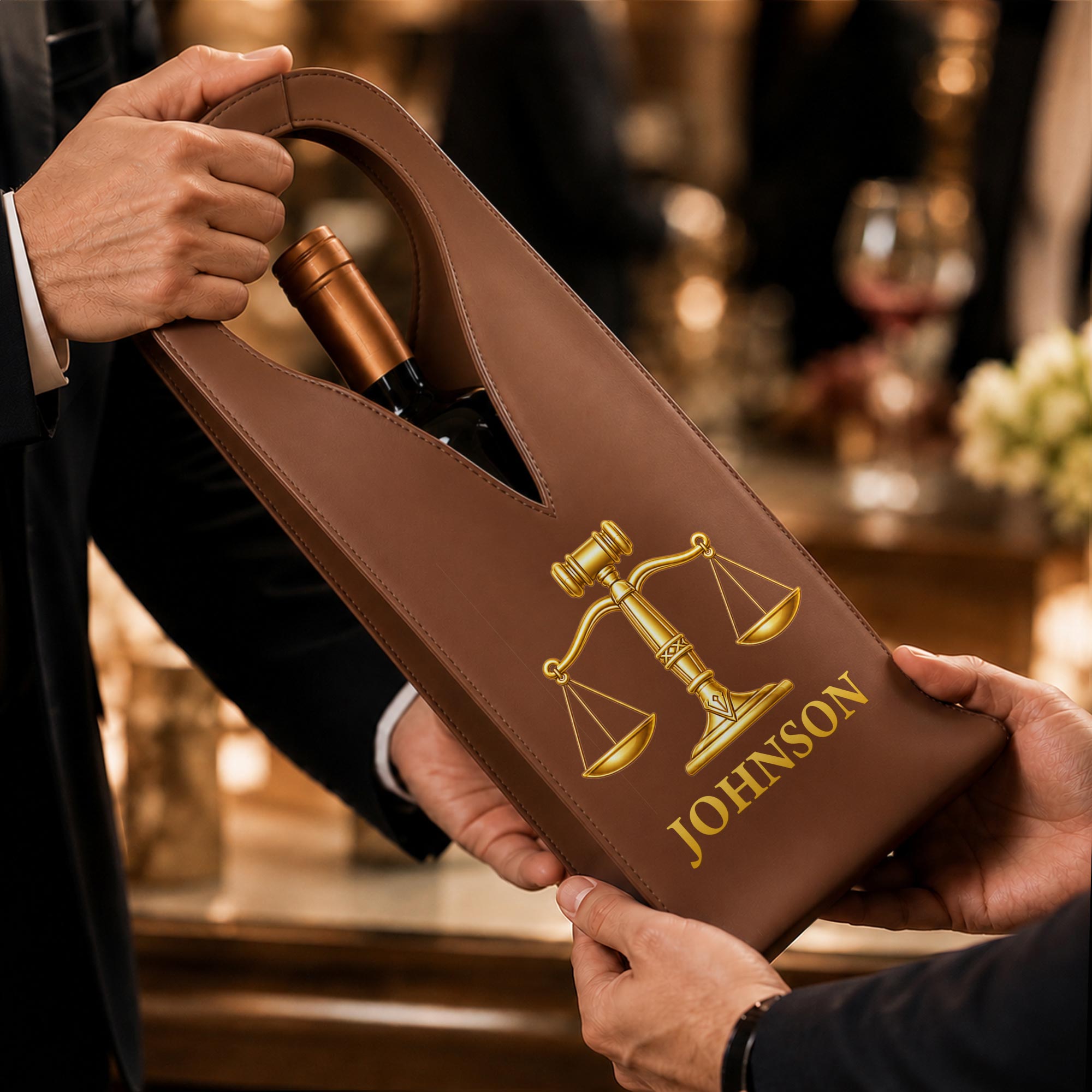 Personalized Leather Wine Bag Custom Name Gift for Lawyer Leather Wine Bag GradoCreations
