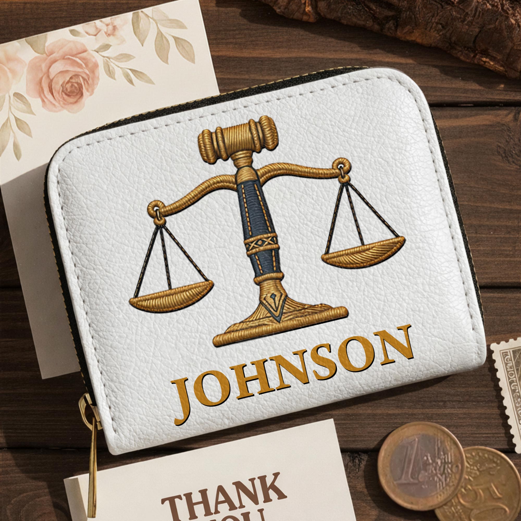 Personalized Custom Leather Wallet with Gavel for Lawyers Leather Wallet GradoCreations