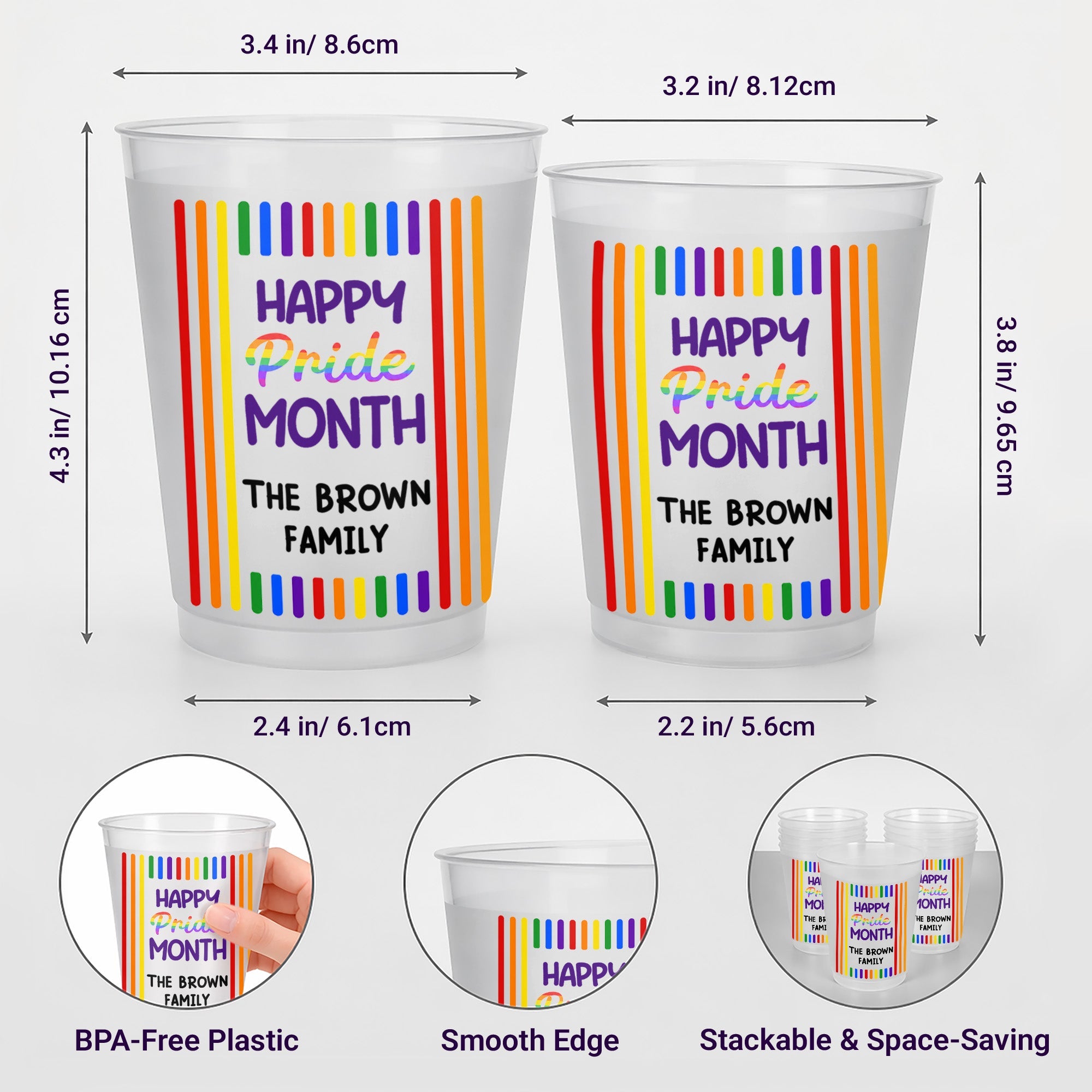 Personalized Rainbow Stripes Frosted Cups Gift for Pride Month Frosted Cups GradoCreations