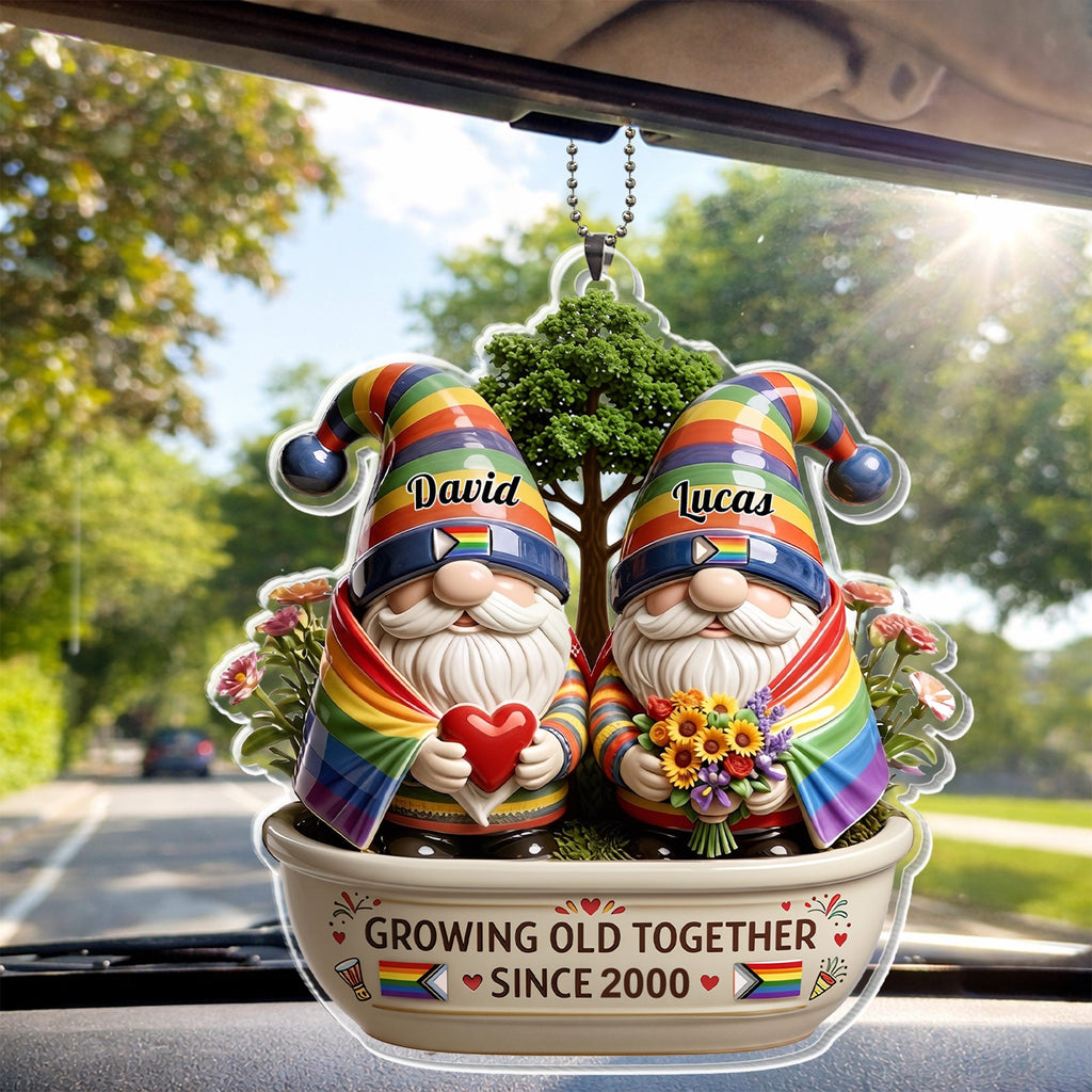 Personalized Rainbow Gnomes Acrylic Ornament Custom Gift for Couples Car Acrylic Ornament GradoCreations