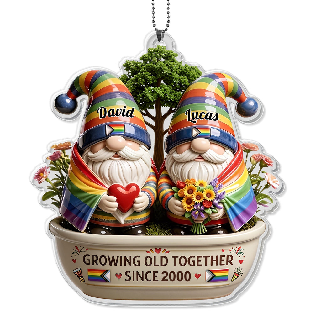 Personalized Rainbow Gnomes Acrylic Ornament Custom Gift for Couples Car Acrylic Ornament GradoCreations