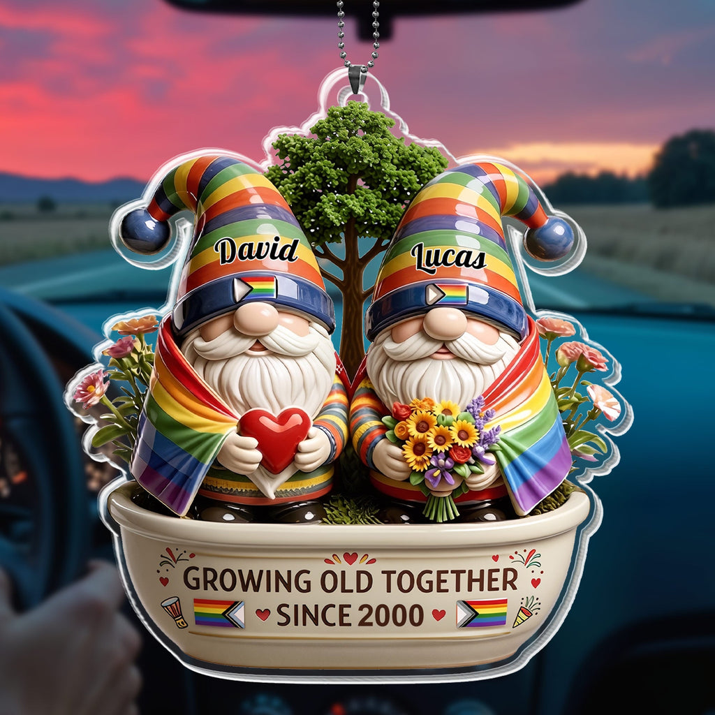 Personalized Rainbow Gnomes Acrylic Ornament Custom Gift for Couples Car Acrylic Ornament GradoCreations
