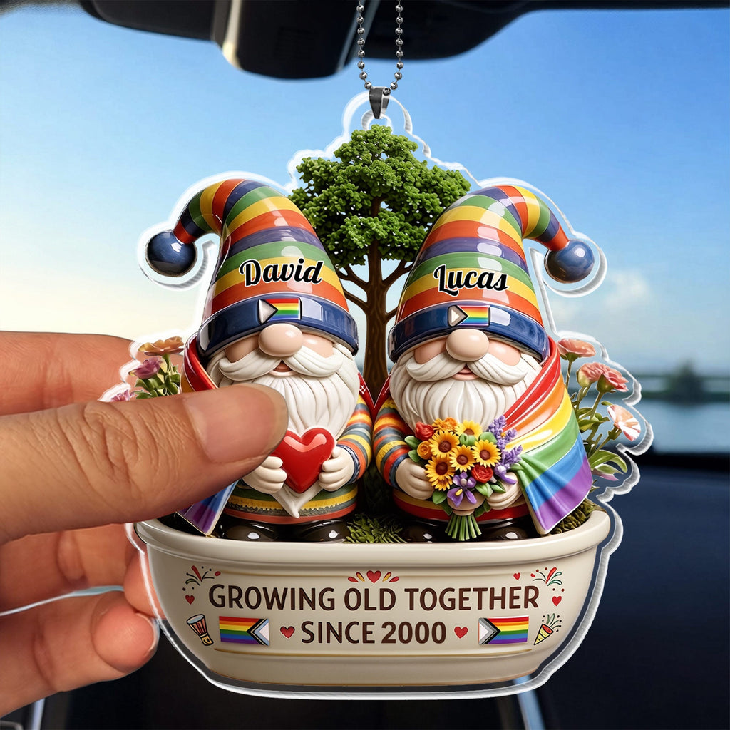 Personalized Rainbow Gnomes Acrylic Ornament Custom Gift for Couples Car Acrylic Ornament GradoCreations