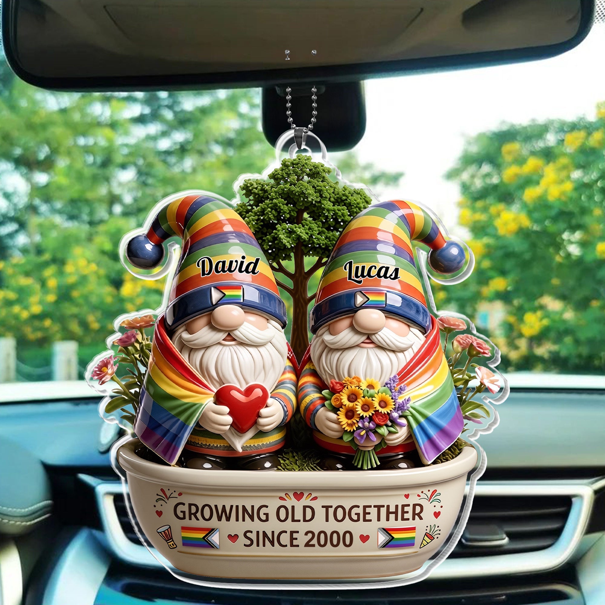 Personalized Rainbow Gnomes Acrylic Ornament Custom Gift for Couples Car Acrylic Ornament GradoCreations