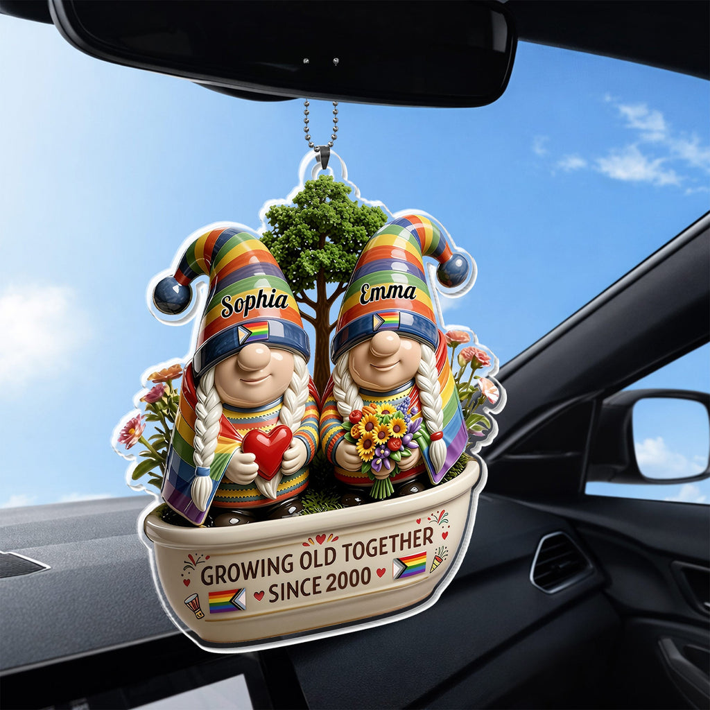 Personalized Rainbow Gnomes Acrylic Ornament Custom Gift for Couples Car Acrylic Ornament GradoCreations