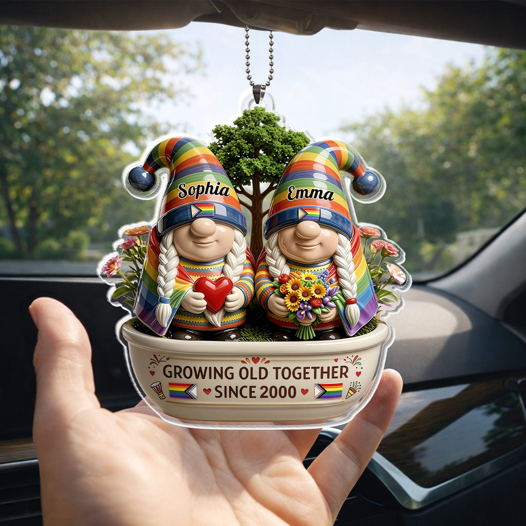 Personalized Rainbow Gnomes Acrylic Ornament Custom Gift for Couples Car Acrylic Ornament GradoCreations