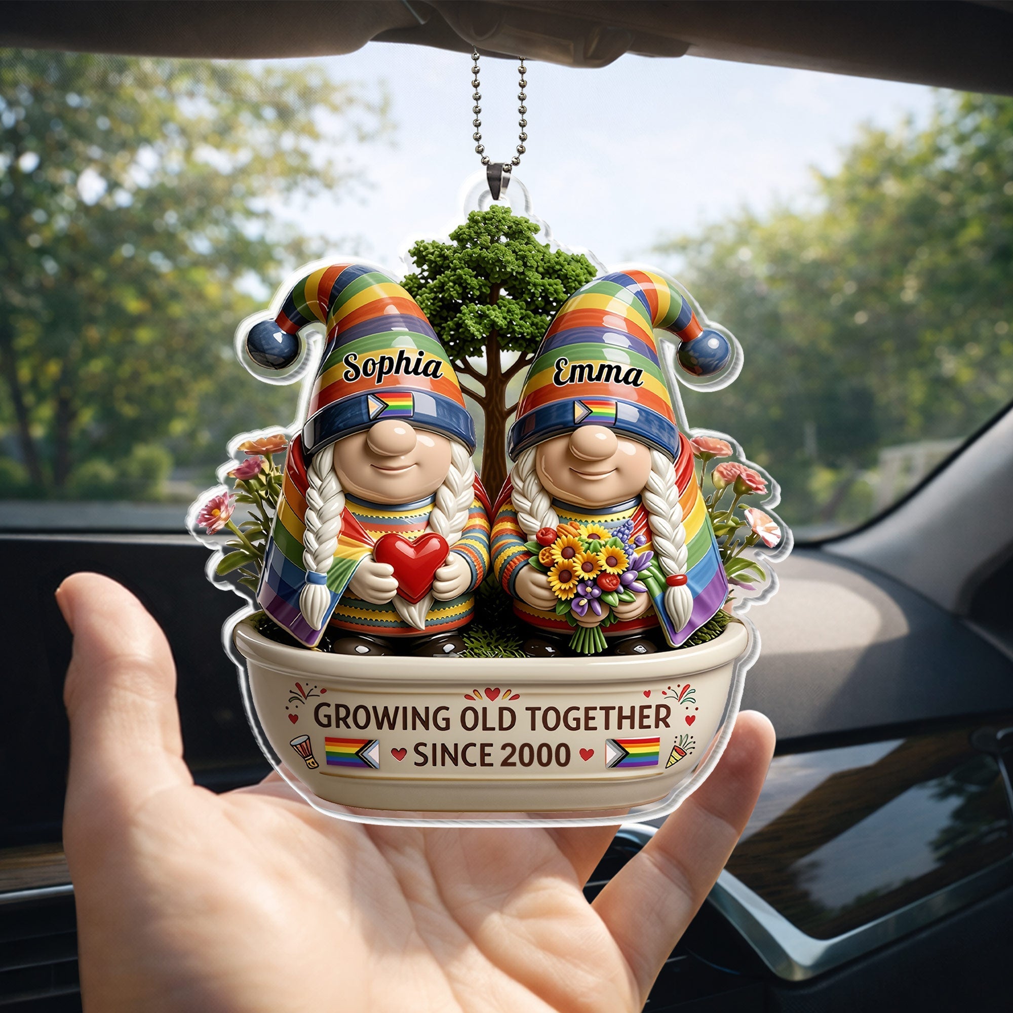 Personalized Rainbow Gnomes Acrylic Ornament Custom Gift for Couples Car Acrylic Ornament GradoCreations