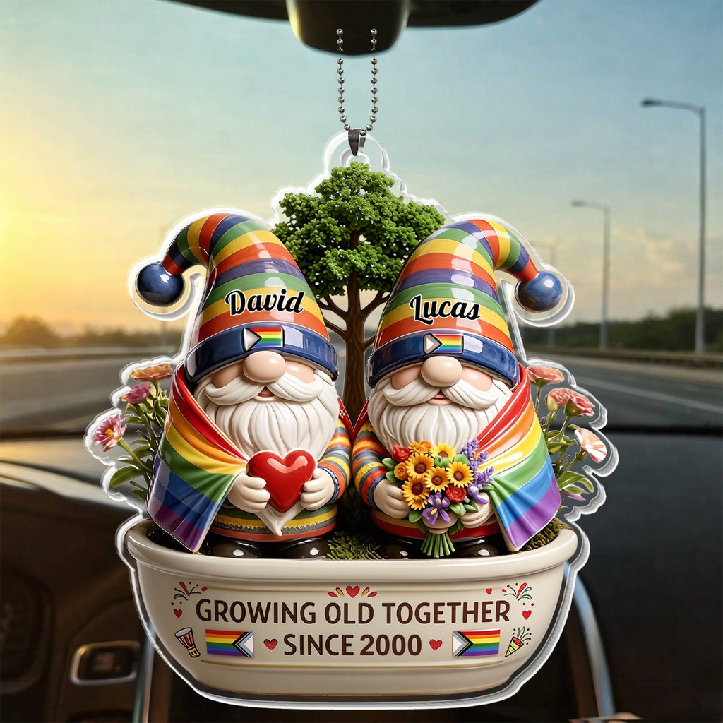 Personalized Rainbow Gnomes Acrylic Ornament Custom Gift for Couples Car Acrylic Ornament GradoCreations