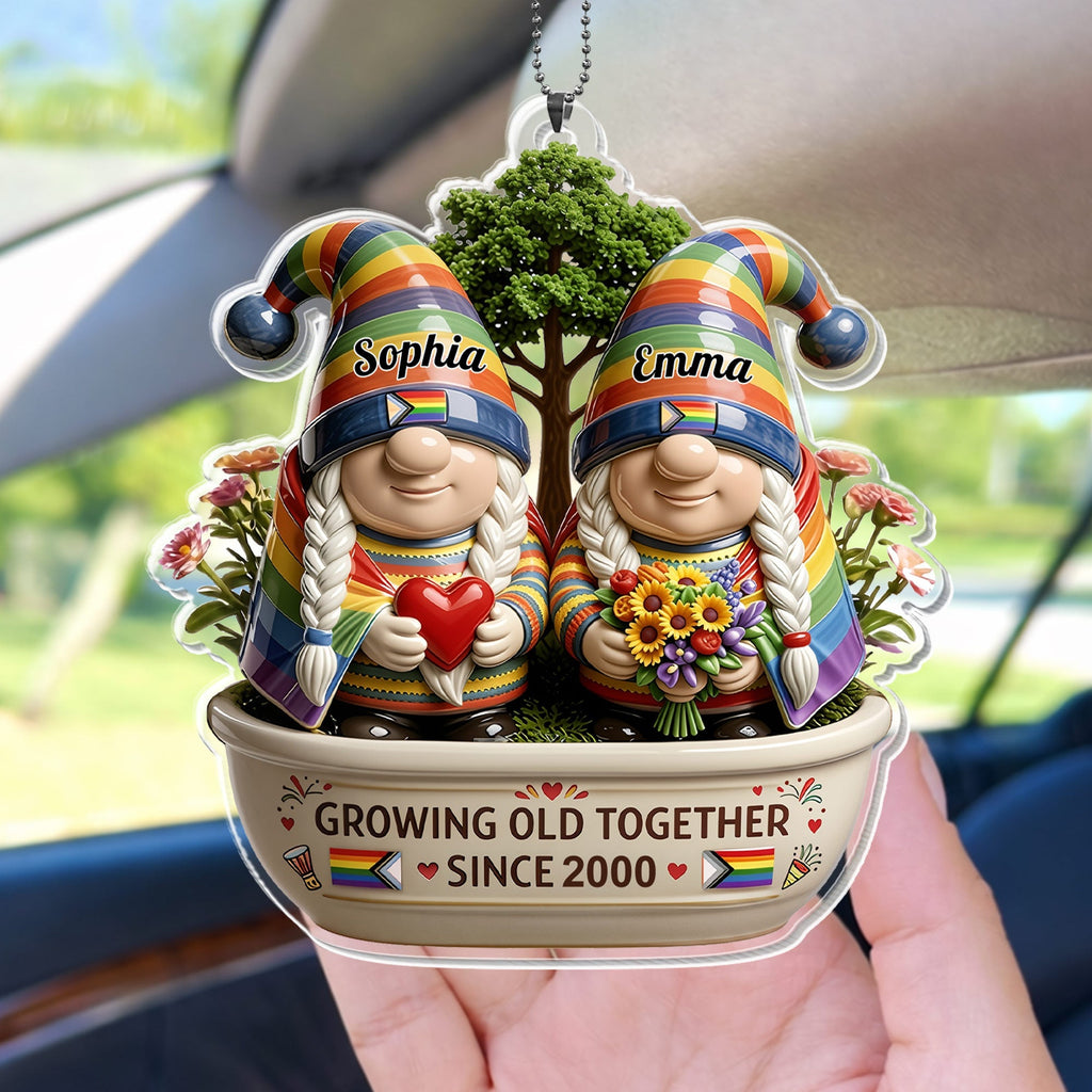Personalized Rainbow Gnomes Acrylic Ornament Custom Gift for Couples Car Acrylic Ornament GradoCreations