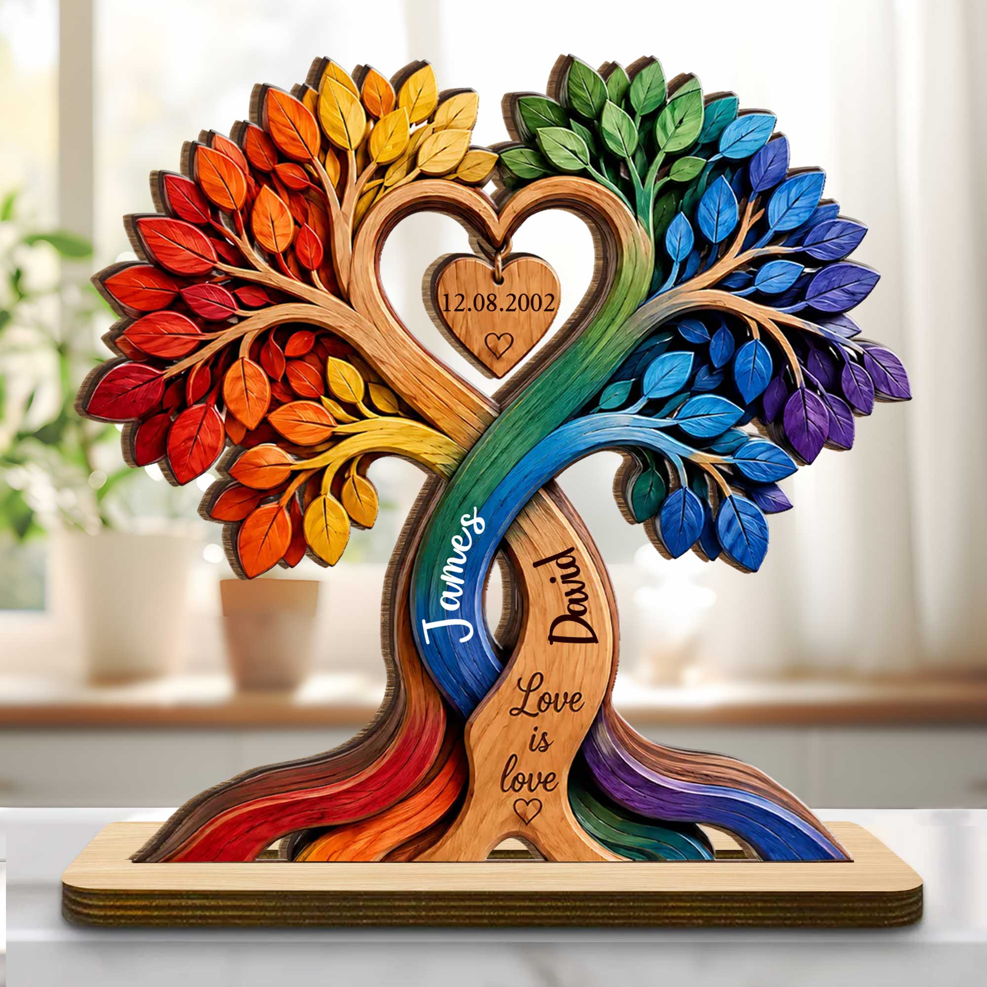 Personalized Love Is Love Rainbow Wood Plaque Custom Gift for Couples Wood Plaque GradoCreations