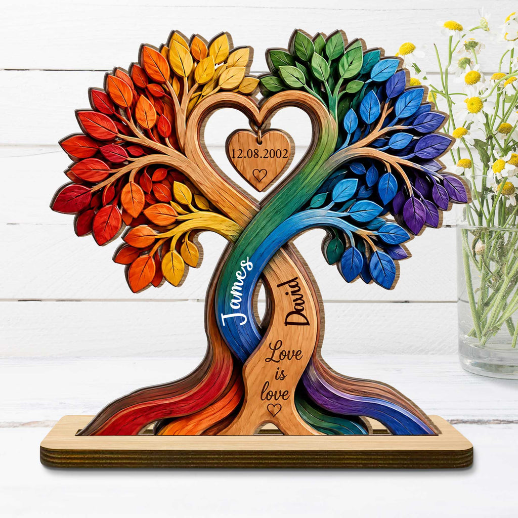 Personalized Love Is Love Rainbow Wood Plaque Custom Gift for Couples Wood Plaque GradoCreations
