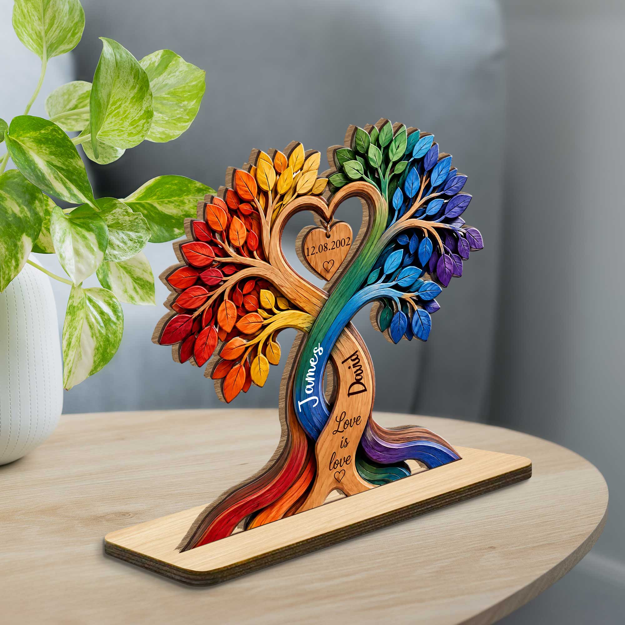 Personalized Love Is Love Rainbow Wood Plaque Custom Gift for Couples Wood Plaque GradoCreations